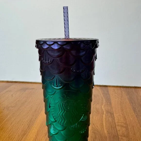 STARBUCKS 2024 Mermaid Scales Tumbler 24oz Green Purple Siren Straw Cup New - Picture 4 of 8